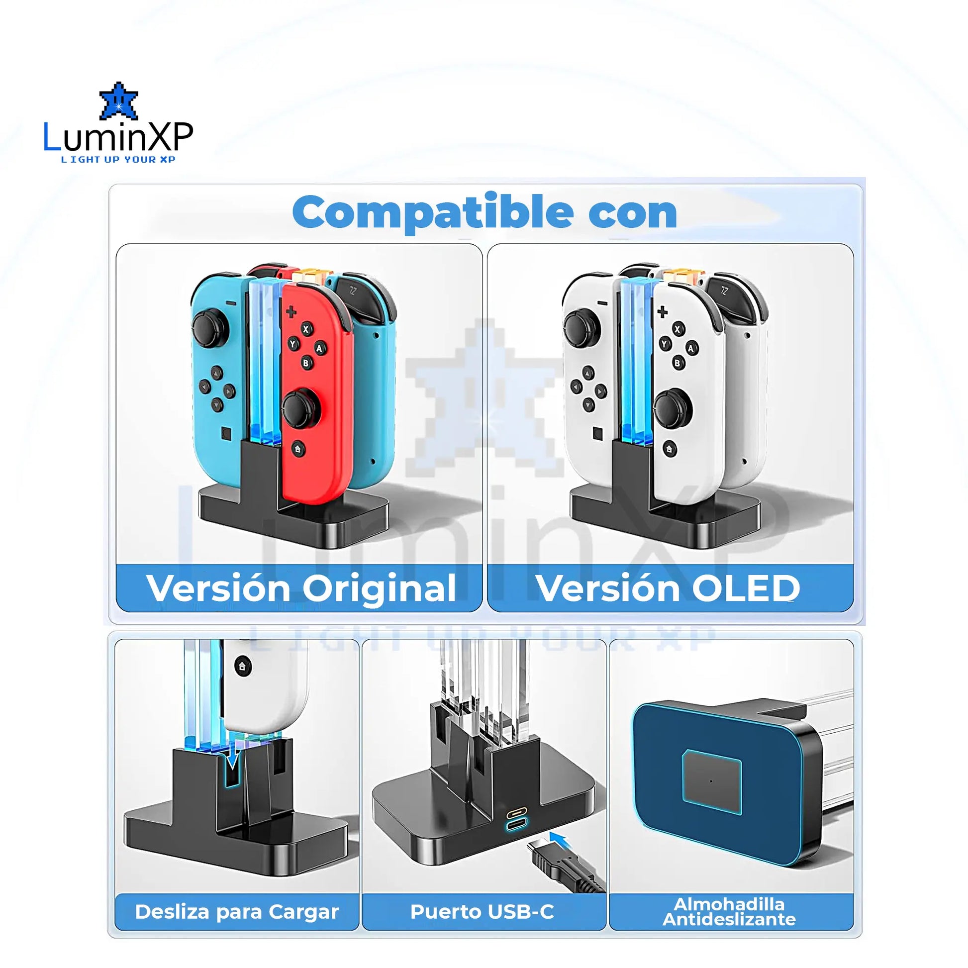Base de Carga Joy-Con Nintendo Switch DOBE 4 Puertos con LED Indicador