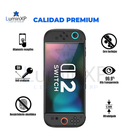 Protector de Pantalla Vidrio Templado para Nintendo Switch 2 2025 + Tapa de Joysticks