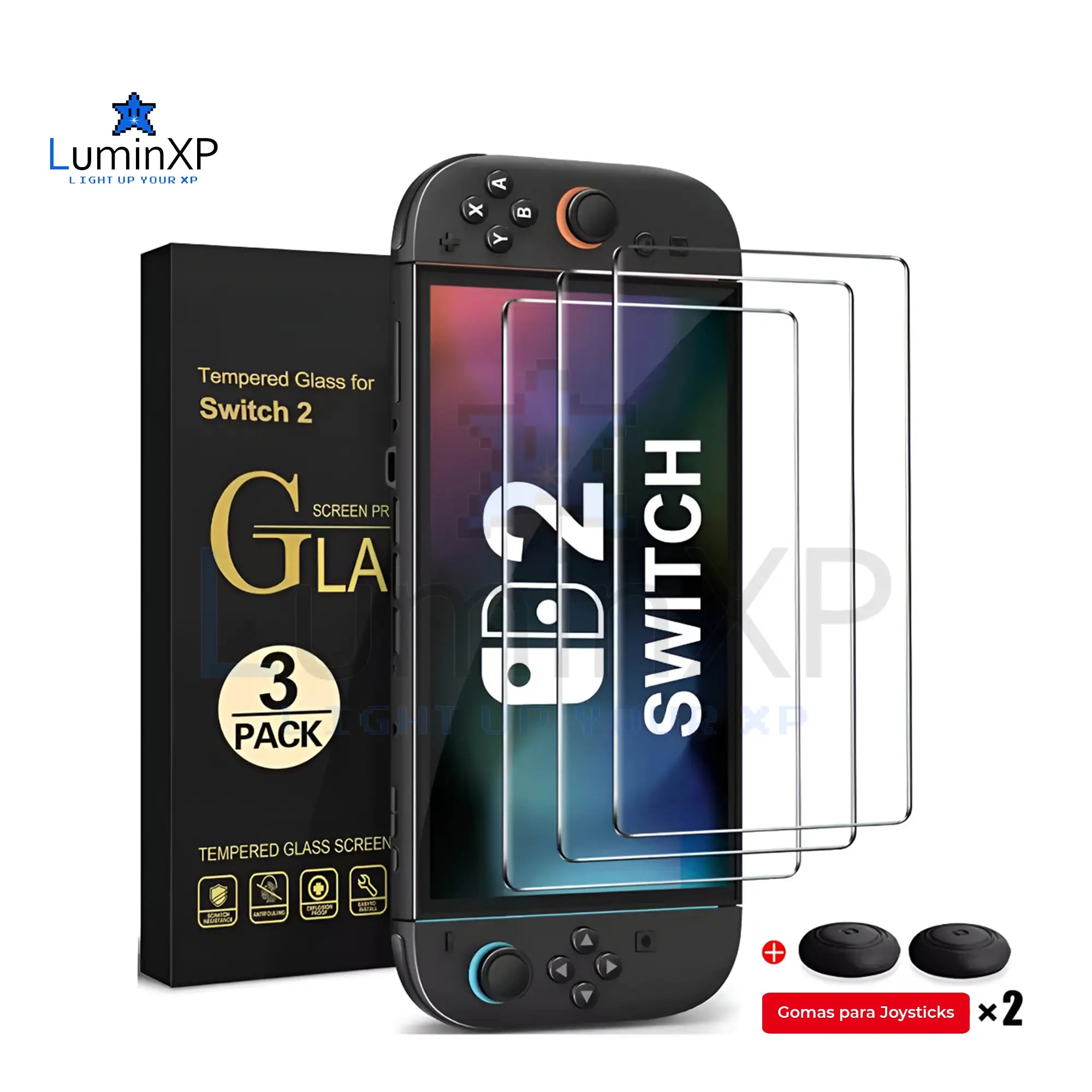Protector de Pantalla Vidrio Templado para Nintendo Switch 2 2025 + Tapa de Joysticks